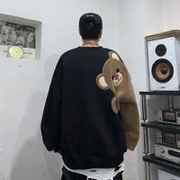 Autumn Winter O-neck Long Sleeve Embroidery Bear Sweater Couple Causal Loose High Street Hoodies Sweater Men Tops Male Clothes