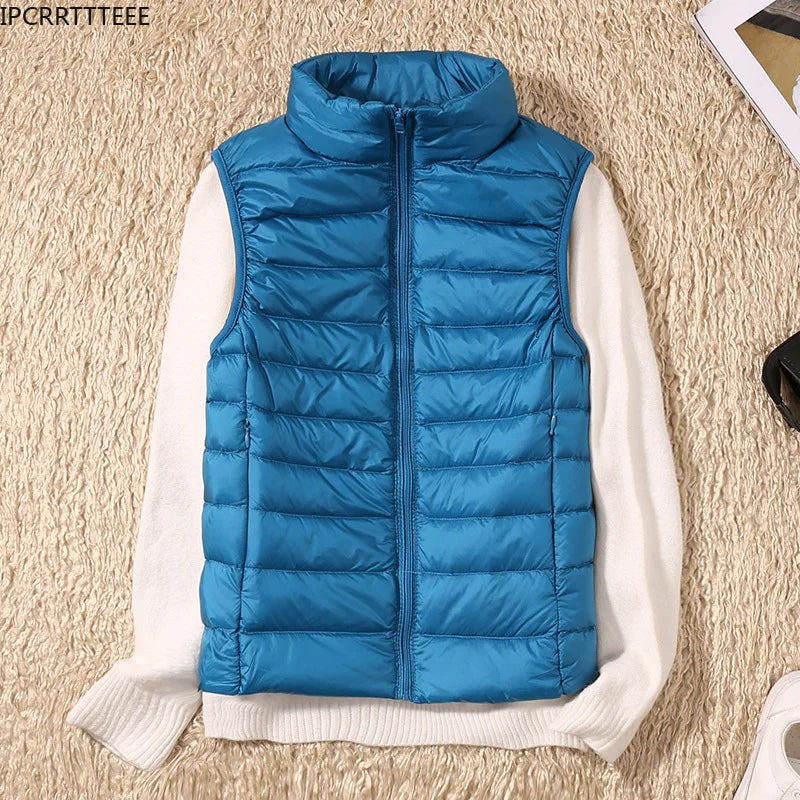 2023 New Women Sleeveless Women Slim Ultra Light Down Jacket Girl Portable Lightweight Vests Windproof Warm Waistcoat