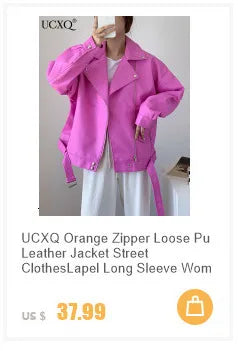 UCXQ Tide Faux Fur Coat European Style Street All Match Lapel Temperament Elegant Long Outerwear Women 2024 Autumn Winter 3C2587