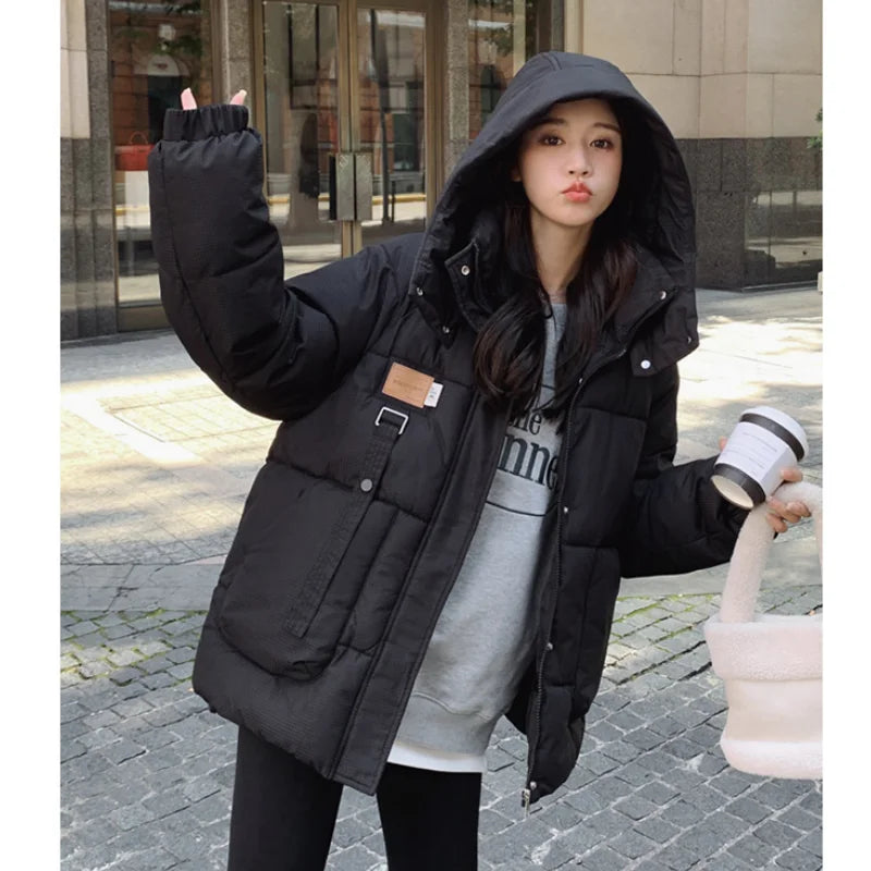 Women Khaki Down Jacket Fashion WhiteThickening Warm Feather Female Duck Down Comfortable Short Solid 2023 Winter Hooded Outwear