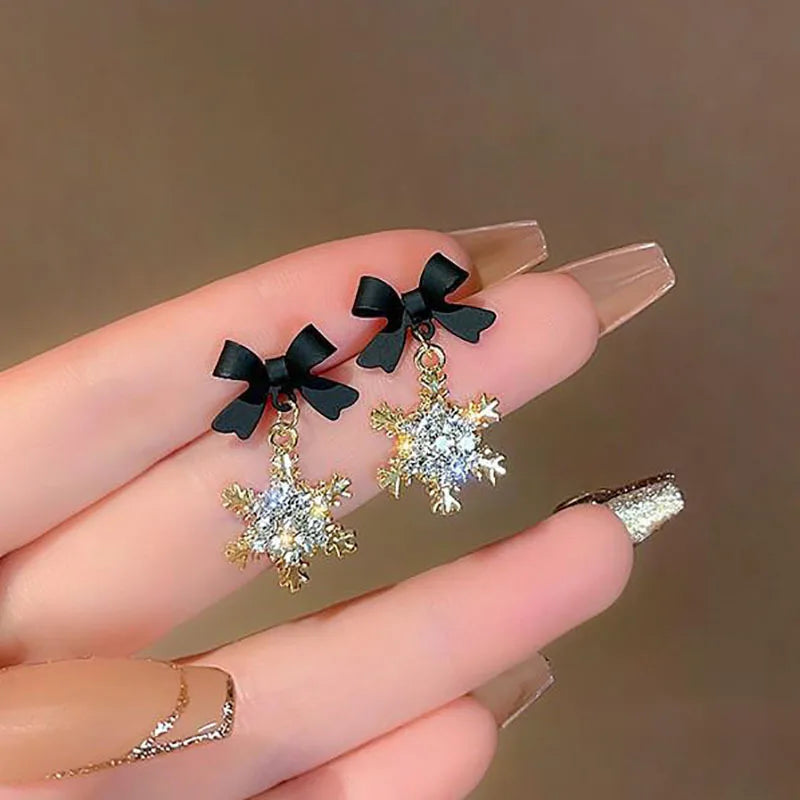 Серьги Женские Snowflake Pendants Earrings For Women Bowknot Sweet Fashion Girls Crystal Hanging Earrings Decor Piercing