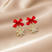 Серьги Женские Snowflake Pendants Earrings For Women Bowknot Sweet Fashion Girls Crystal Hanging Earrings Decor Piercing