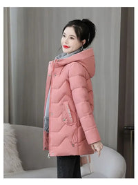 Winter Fashion Women Mid Length Down Cotton Jacket Korean Loose Thick Warm Padded Coat Female Hooded Parkas Outerwear Winter