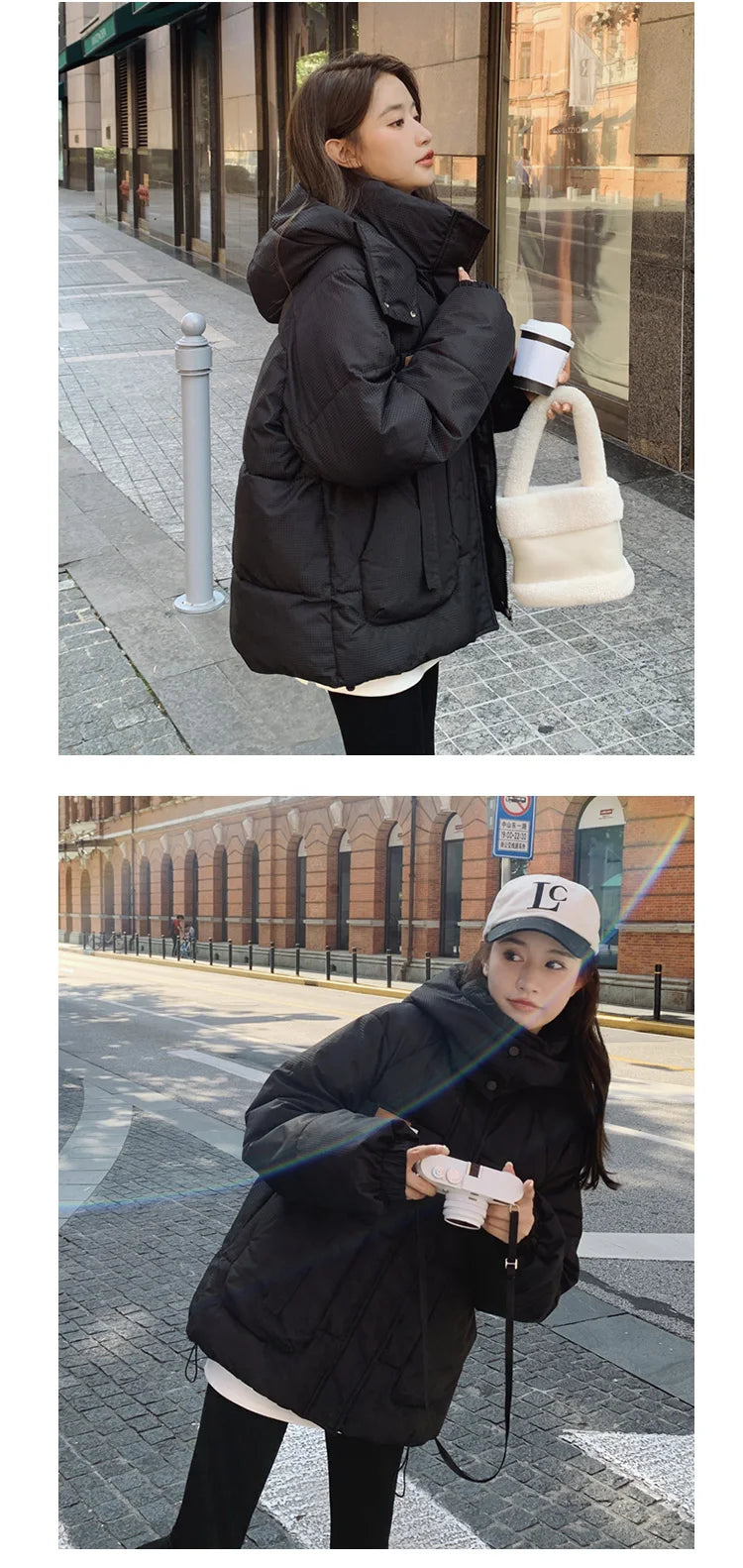 Women Khaki Down Jacket Fashion WhiteThickening Warm Feather Female Duck Down Comfortable Short Solid 2023 Winter Hooded Outwear