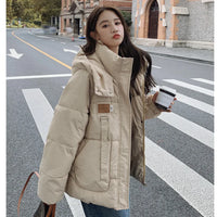 Women’s Khaki Short Hooded Down Jacket – Warm Thickened Feather Duck Down Winter Outwear