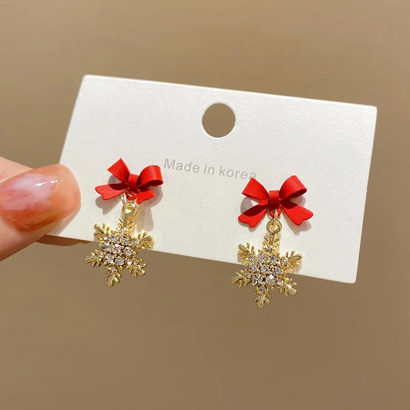 Серьги Женские Snowflake Pendants Earrings For Women Bowknot Sweet Fashion Girls Crystal Hanging Earrings Decor Piercing