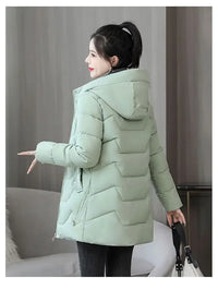 Winter Fashion Women Mid Length Down Cotton Jacket Korean Loose Thick Warm Padded Coat Female Hooded Parkas Outerwear Winter