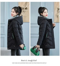 Winter Fashion Women Mid Length Down Cotton Jacket Korean Loose Thick Warm Padded Coat Female Hooded Parkas Outerwear Winter