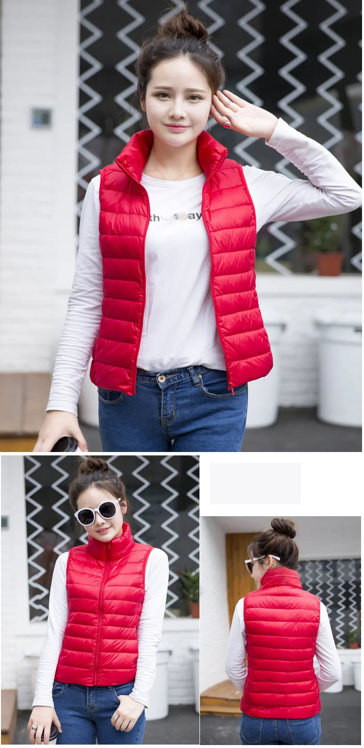 2023 New Women Sleeveless Women Slim Ultra Light Down Jacket Girl Portable Lightweight Vests Windproof Warm Waistcoat