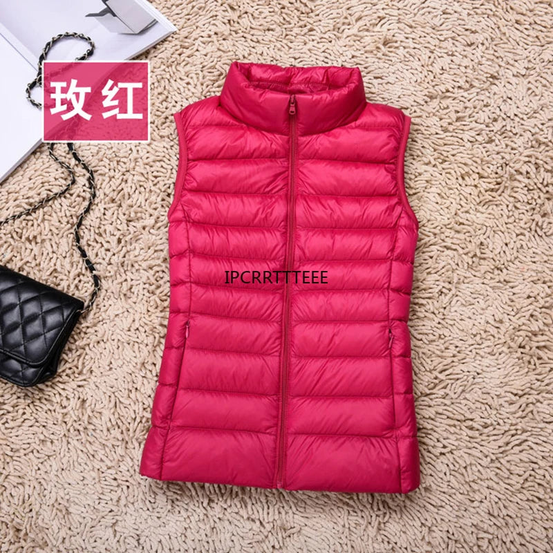 2023 New Women Sleeveless Women Slim Ultra Light Down Jacket Girl Portable Lightweight Vests Windproof Warm Waistcoat