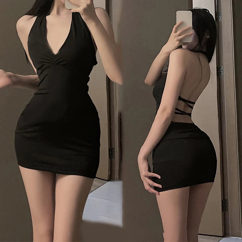 Women’s Sexy Backless Halter Mini Dress