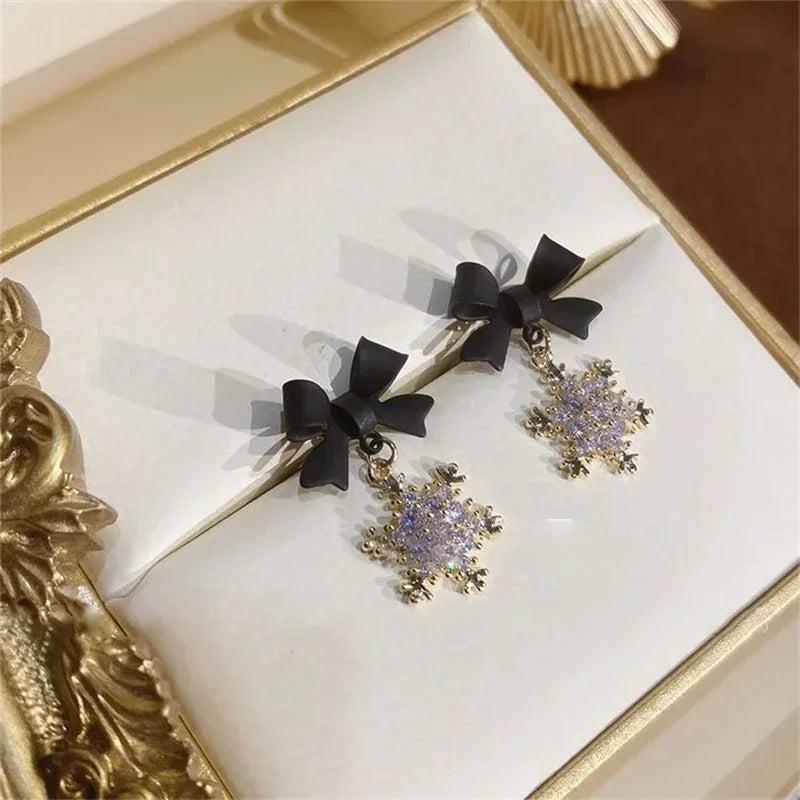 Серьги Женские Snowflake Pendants Earrings For Women Bowknot Sweet Fashion Girls Crystal Hanging Earrings Decor Piercing