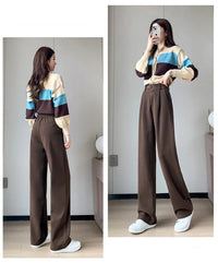 Winter Wool Wide Leg Pants Women Streetwear High Waist Suit Straight Pants Korean Thick Black Baggy Woolen Full Trousers Z53