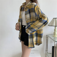 Plaid Shirt Women Autumn Long Sleeve Top Female Vintage Fashion Single Breasted Blouse Ladies Preppy Style Loose Check Shirts