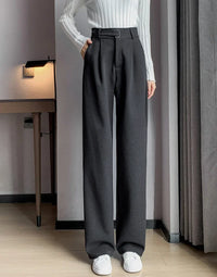 Winter Wool Wide Leg Pants Women Streetwear High Waist Suit Straight Pants Korean Thick Black Baggy Woolen Full Trousers Z53