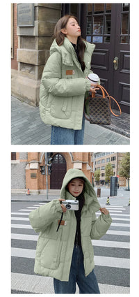 Women Khaki Down Jacket Fashion WhiteThickening Warm Feather Female Duck Down Comfortable Short Solid 2023 Winter Hooded Outwear