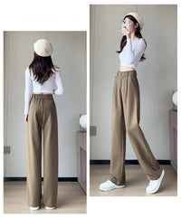 Winter Wool Wide Leg Pants Women Streetwear High Waist Suit Straight Pants Korean Thick Black Baggy Woolen Full Trousers Z53