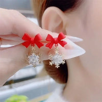 Серьги Женские Snowflake Pendants Earrings For Women Bowknot Sweet Fashion Girls Crystal Hanging Earrings Decor Piercing