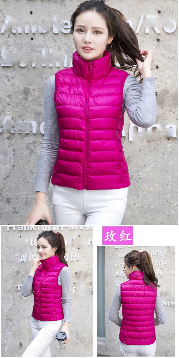 2023 New Women Sleeveless Women Slim Ultra Light Down Jacket Girl Portable Lightweight Vests Windproof Warm Waistcoat